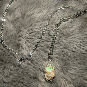 Raw Opal Pendant in Matrix Necklace Stainless steel 11 carats